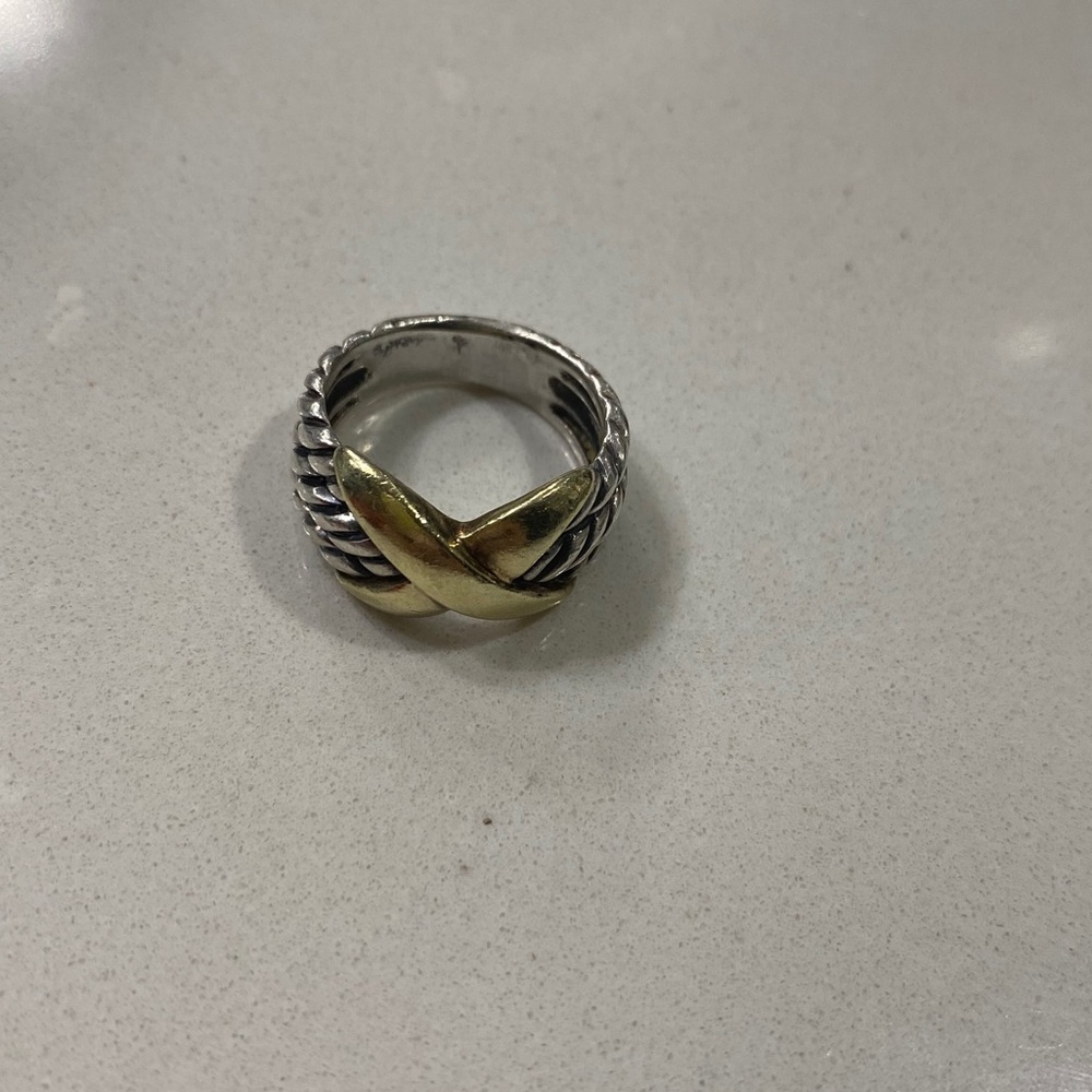 David Yurman 18K Gold & 925 Silver Cross Ring Sz 7